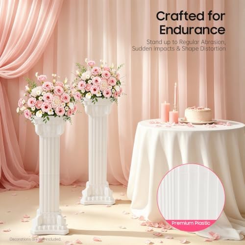 Roman Columns Wedding Stand Roman Pillar Plant Stand Plastic Greek Column Statue Pedestal Flower Pot Holder Decor, Wedding Event Party Elegant Decorative Column (White, 4Pcs, 11.81x35.43 Inch) - Image 6