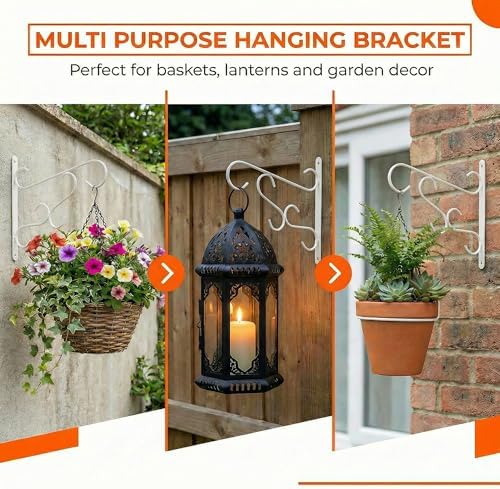 Gardenised Curved Scroll Metal Wall Bracket for Hanging Accessories and Flowerpots Suitable for Indoor & Outdoor Use, White Set of 2 - Image 6