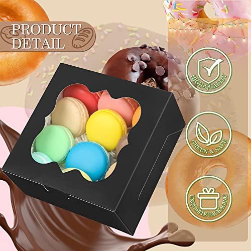 KPOSIYA 65PCS Bakery Boxes with Window 6x6x3 Inches 5 Style Cookie Boxes Small Pastry Boxes for Candy, Dessert, Pastry, Donuts, Birthday Party, Wedding(Black) - Image 3