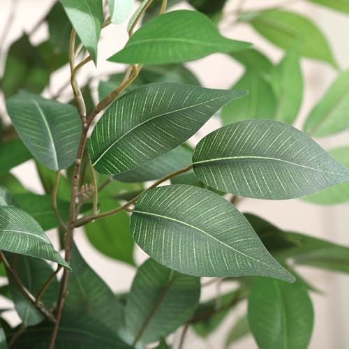 SOGUYI Ficus Artificial Tree 7ft Fake Silk Plant for Home Decor Indoor, Faux Tree in White Imitation Ceramic Planter Fake Floor Plant for Living Room and Home Office Corner Indoor Decor, Set of 1 - Image 4