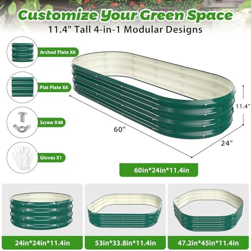 Green Oval Raised Garden Bed / Galvanized Steel Planter Box,60X24X12 inches - Image 5