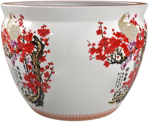 Red Lantern Large 18" Porcelain Fishbowl Cherry Blossom Planter - Image 6