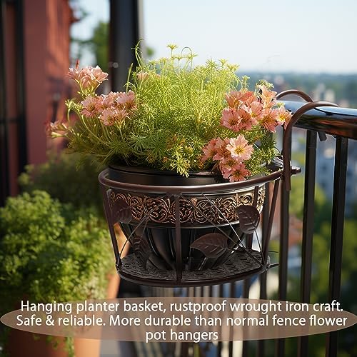 Iron Art Metal Railing Flower Pot Hanging Basket for Indoor Pot Holder Hanger 3 Pack Outdoor Plants Perfect for Porches and Patio Decor Leaf Pattern (Champagne) - Image 5