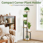 LASZOLA Plant Stand Shelf Tall for Indoor Corner Flower Rack, 5 Tier Brown - Image 2