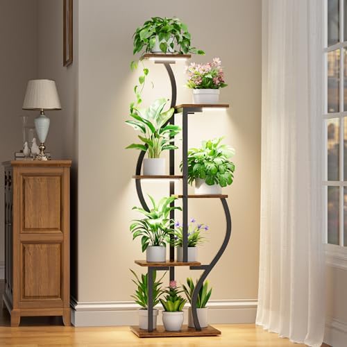 JUSTOGO Plant Stand Indoor with Grow Lights, 6 Tiered Corner Plant Shelf by JUSTOGO