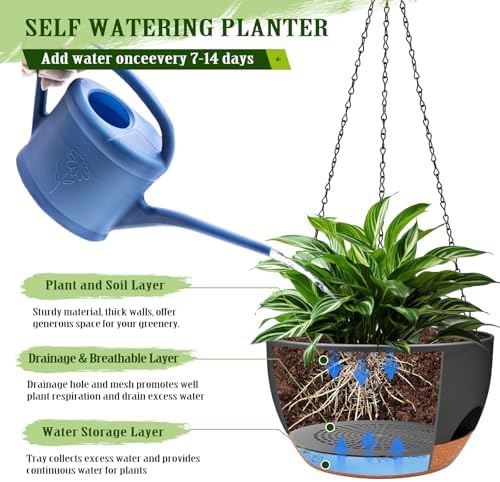 12 Inch Self Watering Hanging Planters with Removable Reservoir, 2 Pack - Image 3