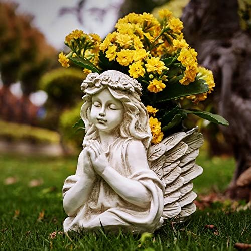 Praying Angel Bust Garden Statue Planters, Angel Wing Planters Pots Mini Vase for Patio, Lawn, Yard Art, Cemetery Grave Decoration, Resin Classical Antique, 8.26" H by Floryden
