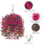HyeFlora Artificial Hanging Flowers Basket for Outdoor, Fake Flowers Faux Plants Look Real for Yard Gardens Porch Patio Home (Darkpurple+Hotpink) - Image 2