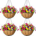 4pcs 14 inch Metal Hanging Baskets Round Wire Plant Stand with Coco Lining Cushion Decorative Planter Hanger Garden Indoor Outdoor Watering Hanging Basket （XG） by SMYAXUNW