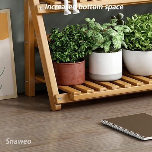 Plant Stand, 2 Tier Foldable Plant Shelf,Table Plant Pot Stand, Bamboo Organizer Flower Stand, Ladder Plant Holder, for Indoor Outdoor Home (19.7"/50cm,Yellow) - Image 5