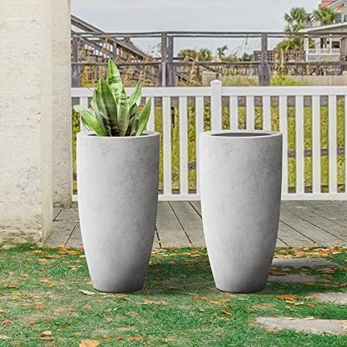 Kante 23.6" H Natural Concrete Tall Planters Two Pack, Large Outdoor Indoor Garden Plant Pots with Drainage Hole and Rubber Plug, Modern Decor for Home and Garden - Image 5