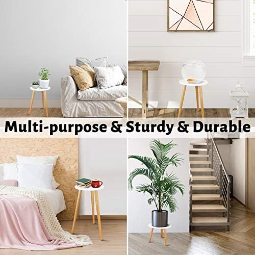 Uneedem Plant Stand Indoor, Mid Century Modern Small Round Plant Table for Flower Pots, 8.9" Tall Plant Holder Wood Stool for Living Room (2 Pack) - Image 7