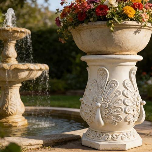 Decorative Roman Column Pedestal, English Rosette Indoor Outdoor Sculptural Garden Plinth Base Statue Riser, Weatherproof Sturdiness Plinth Base Statue Riser for Statues, Flower Pots, Decor, Cast Stone Resin (1458) - Image 7