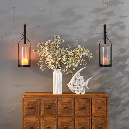 Hanging Wall Sconce Medieval Modern Wall Mounted Hurricane Candle Holder Glass & Metal Farmhouse Handcrafted Wall Art Decorations, Black Set of 2 HT21-0205B2 - Image 5