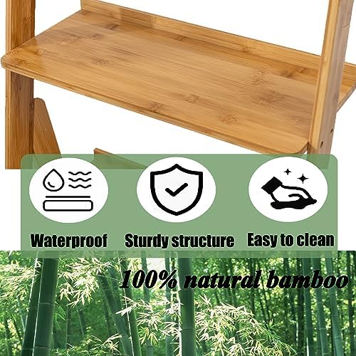 Maydear Bamboo Ladder Shelf Bookcase, 4-Tier Leaning Bookshelf Free Standing Organizer Storage Shelves for Living Room, Bedroom, Kitchen, Home Office, Balcony, Wood Color - Image 4