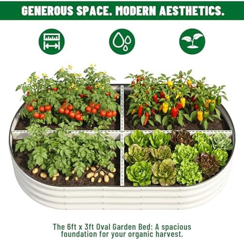 SnugNiture 2 Pcs 6x3x1ft Oval Metal Raised Garden Bed for Vegetables, White - Image 5