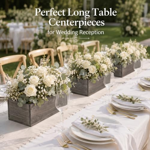 Dandat 10 Set Wood Boxes for Centerpieces 12x4 Inch Rectangle Wooden Planter Box Rustic Wooden Planters with Removable Plastic Liner Floral Foam Blocks for Christmas Wedding Home Garden Decor(Brown) - Image 4
