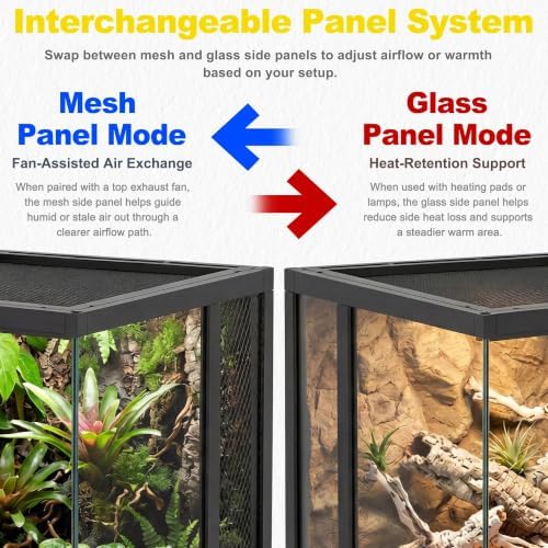 36"x18"x18" Reptile Terrarium, Modular Aluminum-Frame Glass Vivarium for Desert Reptiles Such as Adult Bearded Dragons, with Lock, Cable Port, Waterproof Deep Base & Adjustable Vents - Image 3