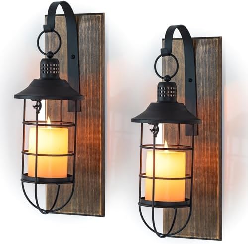 Wall Candle Sconce with Black Lantern, Set of 2 Farmhouse Decor by Staymoment
