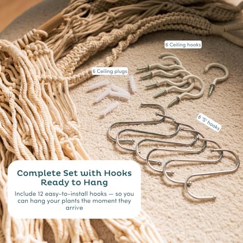 Nook Theory 6-Pack Macrame Plant Hangers with 12 Hooks - Hanging Planters for Indoor Plants, Boho Macrame Hangers Indoor Outdoor, Decorative Plant Hanger Indoor (Cream) - Image 3