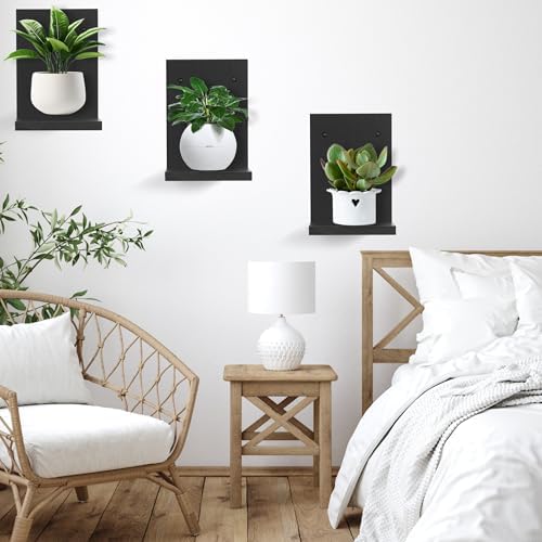PHOENANCEE Small Wall Shelf Modern,Wooden Mini Floating Shelves,Indoor Wall Mounted Plants Shelf L Shaped,Midcentury Display Decorative Holder for Gallery Living Room Bedroom Porch,Pine,4 Pack(Black) - Image 5