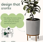 Veradek Demi Series Round Planter w/ Stand for Porch/Patio | Durable Plastic-Concrete & Wooden Stand | Modern Décor for Tall Plants, Flowers - Image 5