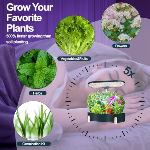 Indoor Garden Hydroponics Growing System12 Pods Plant Germination Kit Aeroponic Herb Vegetable Growth Lamp Countertop with LED Grow Light Hydrophonic Planter Grower Automatic Water Circulation (Black) - Image 4