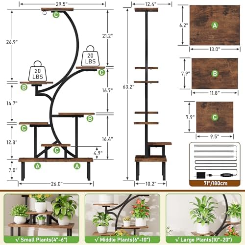 Plant Stand Indoor with Grow Light - 7 Tier Lighted Corner Plant Shelf Tall - Image 6
