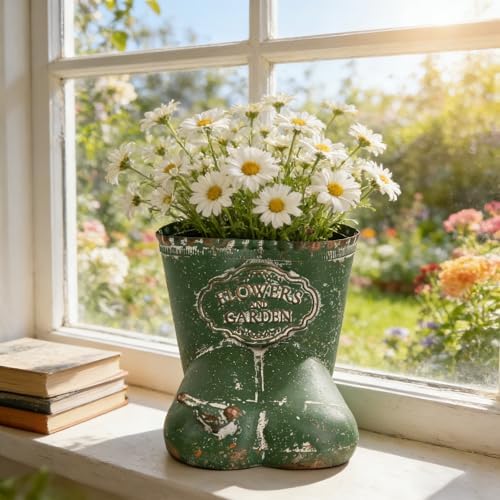 Vintage Distressed Metal Boot Planter with Bird Accent Farmhouse Decorative Plant Pot for Succulents, Small Plants & Floral Arrangements, Boot-Shaped Flower Pot for Indoor Outdoor Garden Balcony Decor - Image 4