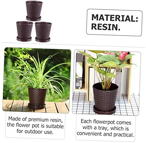 VOSAREA 3 Sets Resin Flower Pot with Tray for Plants and Succulents - Image 3