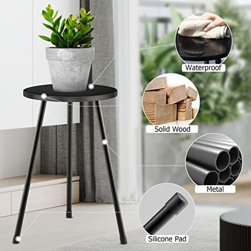 KINNARY Tall Plant Stand, Mid Century Wood Indoor Plant Stand Black Plant Table for Flower Pots, Metal Plant Holder, Modern Home Decor Small Round Side End Table (11.8"x20") - Image 5
