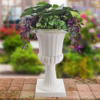 Arcadia Garden Products Plastic Garden Pedestal Urn, Set of 2 Classic Decorative Garden Pot Planter for Indoor and Outdoor Plants, 22” x 36”, White - Image 7