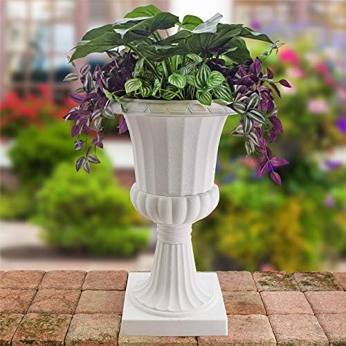 Arcadia Garden Products Plastic Garden Pedestal Urn, Set of 2 Classic Decorative Garden Pot Planter for Indoor and Outdoor Plants, 22” x 36”, White - Image 7