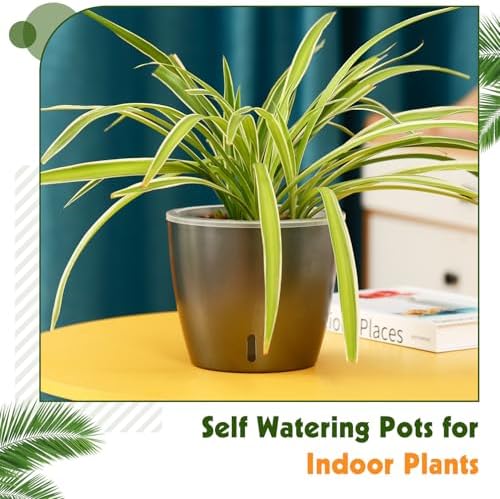 Self Watering Pots for Indoor Plants, 6-Pack 6.7'' Self Watering Planter with Drainage Holes, Small African Violet Pots with Water Indicator, Clear Wick Orchid Pot, Grey Gold - Image 5