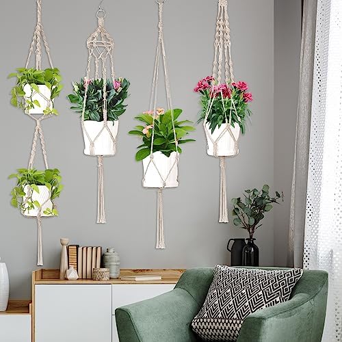 Hoteam 12 Pcs Macrame Plant Hangers Macrame Hanging Planters for Indoor Plants Handmade Boho Hanging Baskets Flower Pots Holder for Outdoor Home Wall Decor - Image 6
