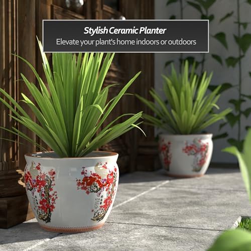 Red Lantern 14" Cherry Blossom Porcelain Fishbowl Planter - Image 2