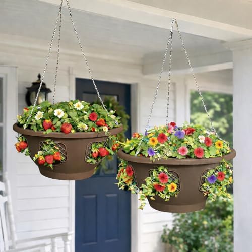 Ultimate Hanging Baskets - Strawberry, Tomato, Flower, and Herb Outdoor Planters - Use Garden Pots for Growing Plants Outside On A Deck, Fence, or Balcony (Mocha 2pk) - Image 7