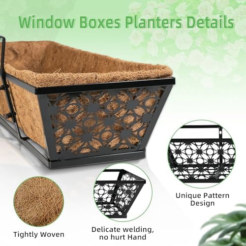 hehimhis 24 Inch 2 Pack Railing Planter Box with Adjustable Bracket,Window Planter Boxes Outdoor for Porch,Balcony Planters Railing Hanging,Fence,Patio Hanging Planters for Garden - Image 3
