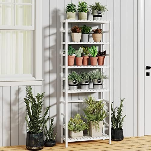 Bamjoy Bamboo Shelf, 6 Tier Bookcase Storage Shelves, Tall Book Rack Shelving Unit, Multipurpose Storage Display Shelf Adjustable Storage Rack for Bathroom Home Office Living Room Kitchen, White - Image 6