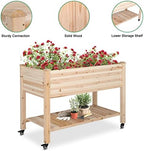 Outvita Raised Garden Bed on Wheels, Mobile Elevated Wood Planter with Lockable Wheels, Woven Fabric Cloth and Storage Shelf for Flowers, Vegetables Backyard Balcony - Image 3