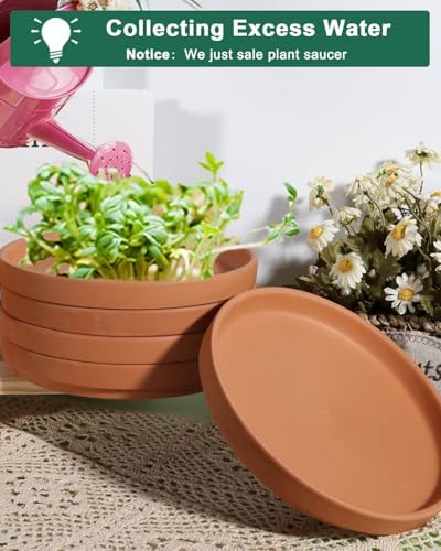 vensovo 8 Inch Terracotta Pot Saucer, 4 Pcs Large Round Plant Saucer for 7 Inch Flower Pot, Drainage Hole, Indoor or Outdoor Use, 7.9 x 7.9 inches, Brown - Image 4