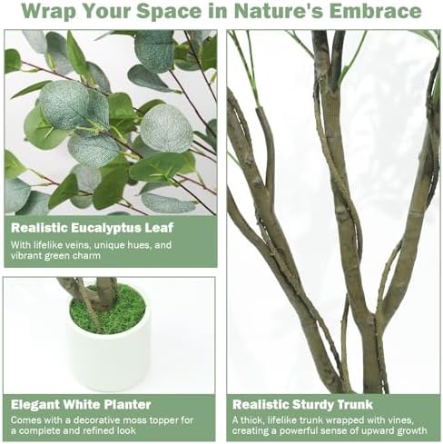 Caxchiling Artificial Eucalyptus Tree 6FT, Indoor Outdoor Faux Tree - Image 5