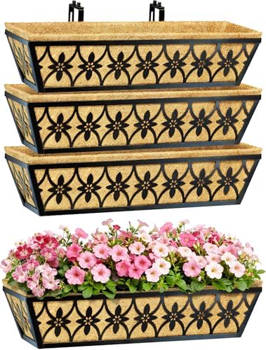24 Inch Window Boxes Planters Railing Planter Box - 4 Pack Deck Railing Planter Boxes with Adjustable Brackets Coco Liners Balcony Planters Railing Hanging for Window Flower Boxes Outdoor Garden Decor by EINYEXW