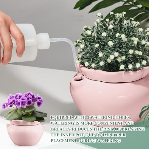 6.3 Inch African Violet Pots, Pink Self Watering Pot for Indoor Plants, Ceramic Easy Plant Self Watering Pot for Thriving Plant Flower Maintenance - Image 2
