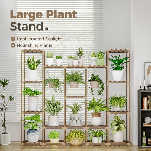 Bamworld Large Plant Stand Indoor Outdoor Hanging Shelf for Multiple PlantsTall Large Holder for Living Room Patio Balcony Garden - Image 2