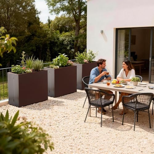 Metal Planter Box, No Installation Galvanized Steel Folding Rectangular Planter with Drainage Holes, 35.5"x 10"x 28" Brown Outdoor Planter for Porch/Patio/Garden - Image 6