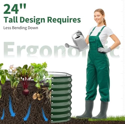 Kesfitt Raised Garden Bed Outdoor, Galvanized Steel Metal Raised Bed Planter for Vegetables, 24-Inch Deep Open Bottom Backyard Garden Bed 6x3x2 ft, Forest Green - Image 6