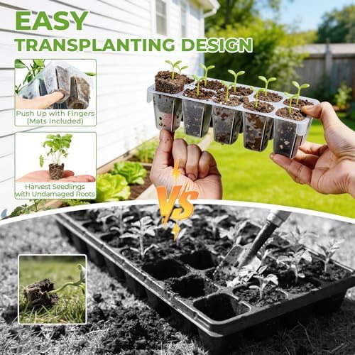 HIRALIY 80 Cell Seed Starter Tray Kits, Reusable Plant Germination Trays, Easy Transplanting, with Humidity Domes and Bases, for Starting Vegetable, Flower & Herb Seeds, Indoor Gardening, Greenhouse - Image 2
