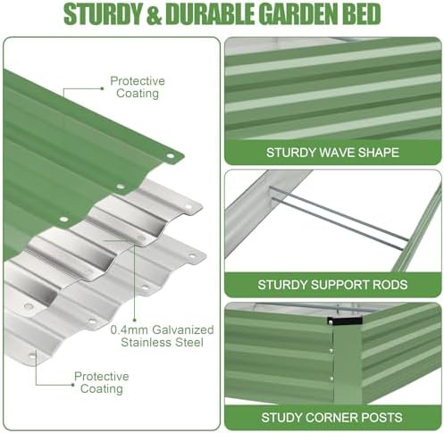 Galvanized Raised Garden Bed Outdoor 2Pack 6x3x1ft Olive Green - Image 5