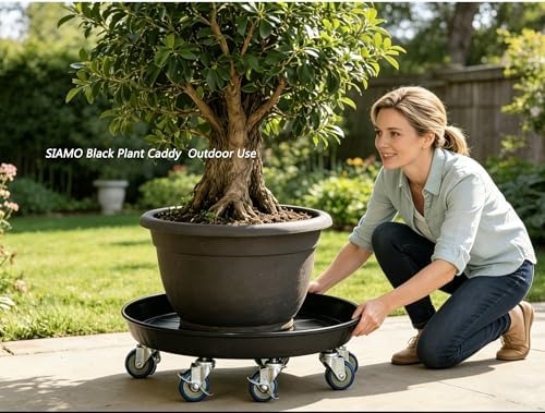 SIAMO 18" Heavy Duty Plant Caddy (470lbs Capacity)-Lockable Non-Scratch Swivel Casters Rolling Plant Stand Dolly Saucer for Large Ceramic Planters & Heavy Trees Indoor & Outdoor,Black,1-Pack - Image 2